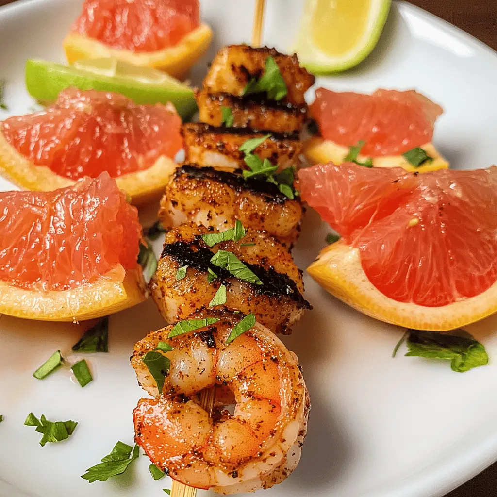 Get ready for a burst of flavor with these Blackened Shrimp Grapefruit Skewers! Juicy shrimp seasoned to perfection are paired with zesty grapefruit for an irresistible combo. Perfect for summer BBQs or light weeknight dinners, these skewers are not just delicious—they're a feast for the eyes too! Save this recipe for a fresh and fun twist on seafood!