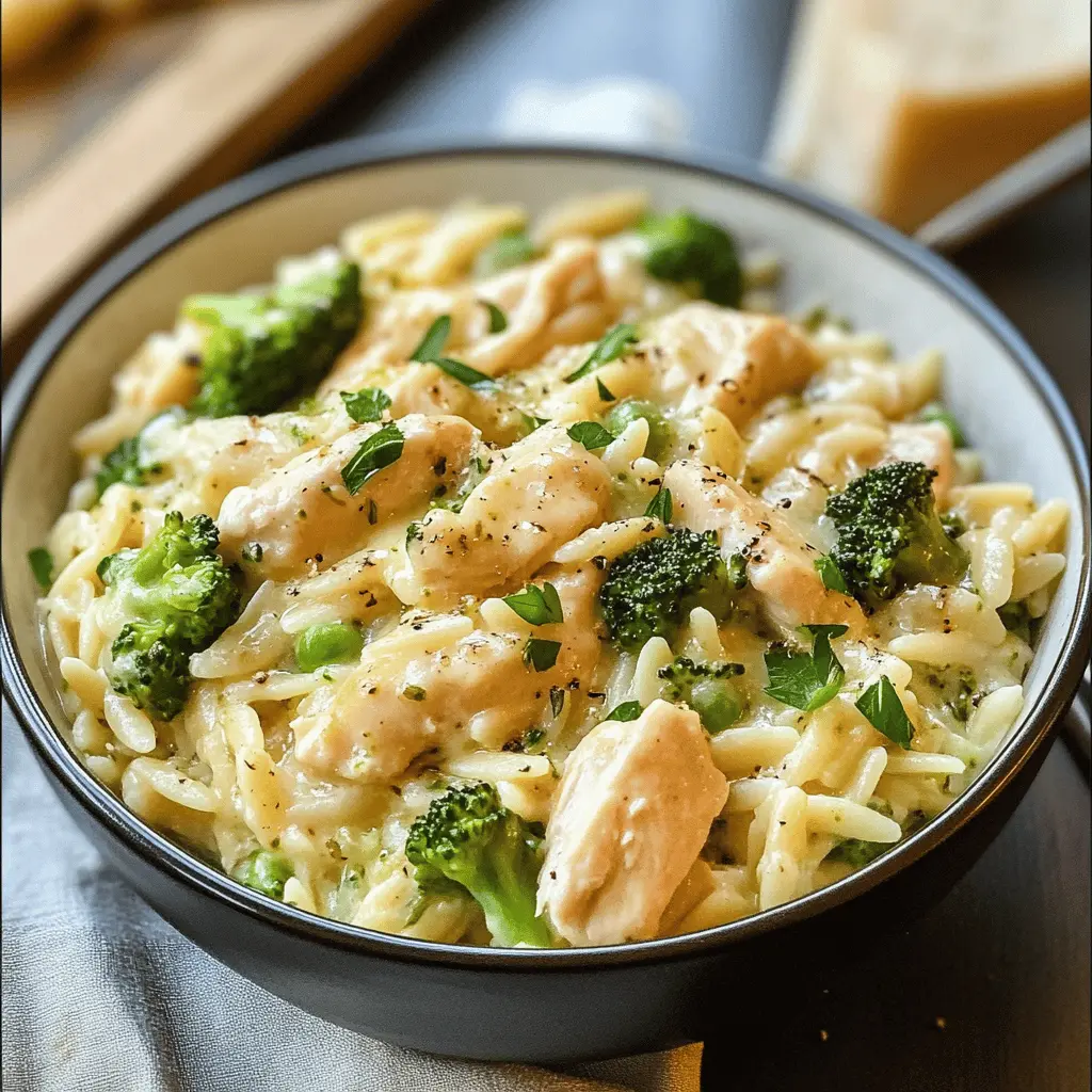 Get ready for a comforting and creamy dish with this Cheesy Chicken Broccoli Orzo recipe! Packed with tender chicken, fresh broccoli, and cheesy goodness, it’s perfect for a family dinner or meal prep. Quick to make and full of flavor, this dish is sure to be a hit! Save this recipe for your next weeknight meal for a warm, satisfying experience!