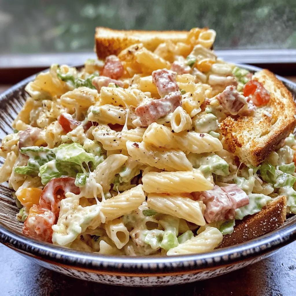 This Club Sandwich Pasta Salad is a fun twist on a classic favorite! Loaded with crispy bacon, turkey, cheese, and fresh veggies, it’s great for picnics or potlucks. Perfectly creamy and satisfying, it comes together in no time. Save this recipe for your next gathering and impress your friends with this delicious dish!