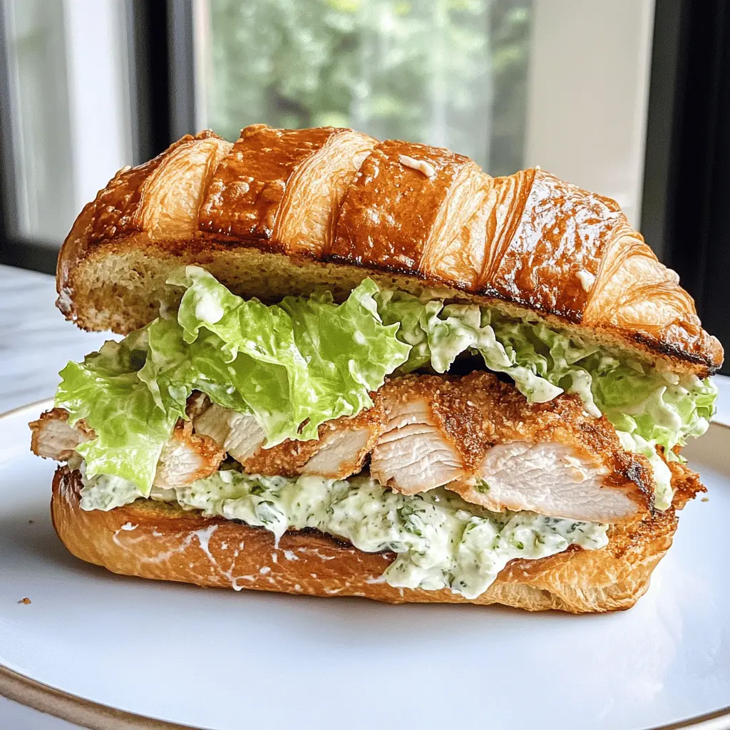 Elevate your lunch with this Croissant Chicken Caesar Salad Sandwich! Filled with tender chicken, crisp romaine, and creamy dressing, this sandwich combines the beloved Caesar salad with the buttery goodness of flaky croissants. Perfect for a light summer picnic or a quick weeknight meal. Don't forget to save this recipe for your next gathering!