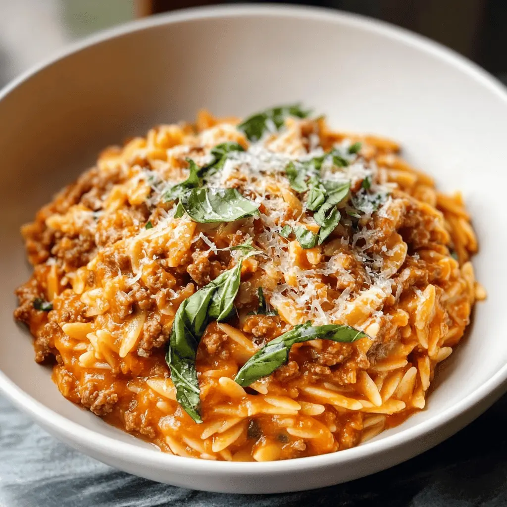 Warm up your dinner table with this comforting Ground Beef Orzo in Tomato Cream Sauce! Packed with tender orzo, rich flavors, and nourishing ground beef, it’s a delightful one-pot meal perfect for busy weeknights. Save this recipe to enjoy a creamy, savory dish that the whole family will love any time!