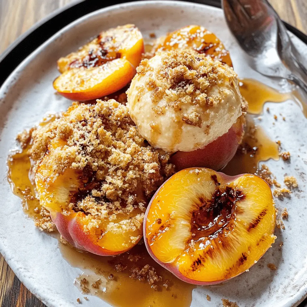 Sweet, juicy peaches grilled to perfection combine with a crunchy almond cookie crumb for a delightful treat! This easy recipe boasts a unique flavor that’s perfect for summer gatherings or a cozy evening at home. Save this pin to bring a little sweetness to your next dessert idea!