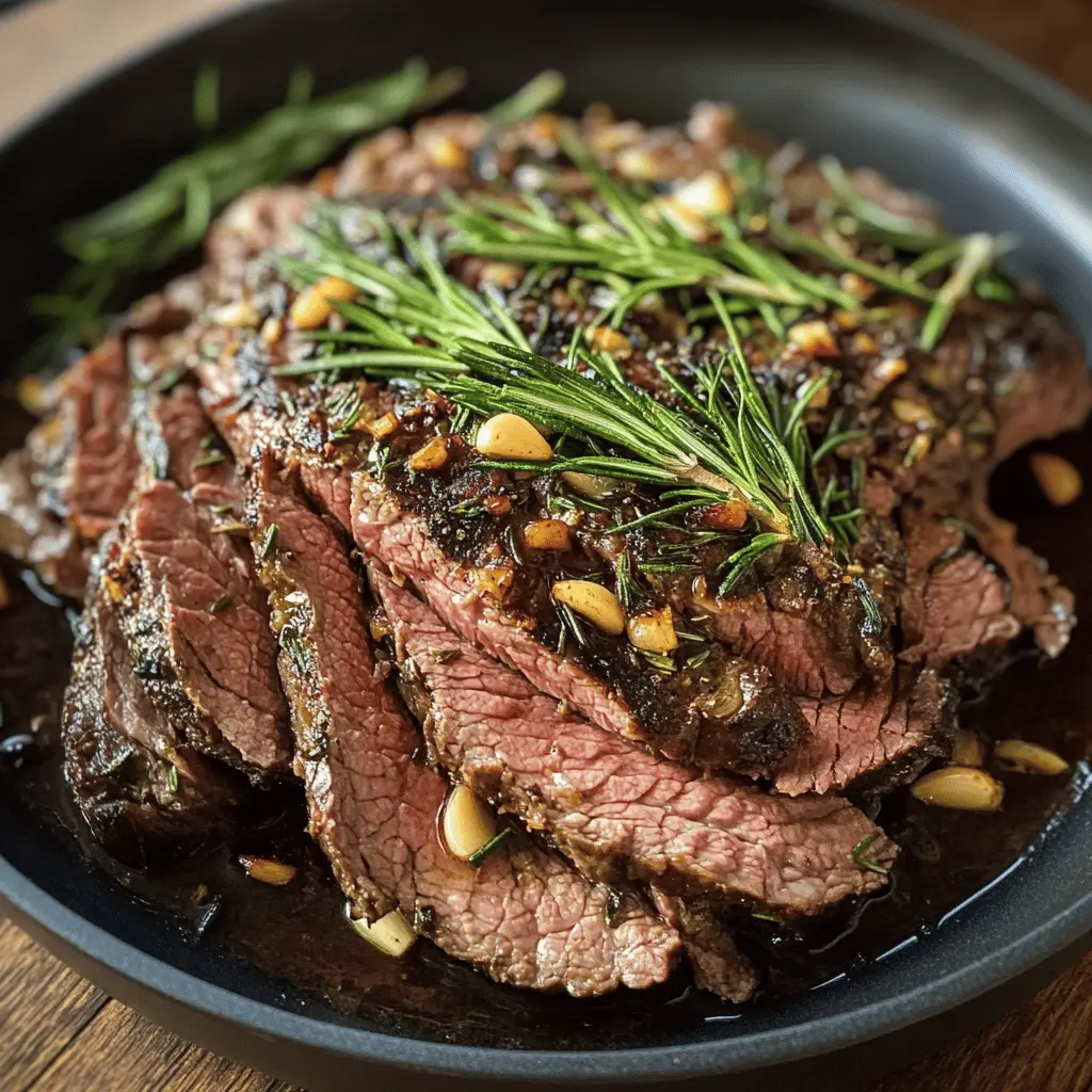 This Rosemary and Garlic Roast Beef is a show-stopping centerpiece for any gathering! With tender, juicy slices infused with aromatic rosemary and zesty garlic, it's perfect for family dinners or holiday feasts. Save this recipe now to impress your guests and treat them to an unforgettable meal!