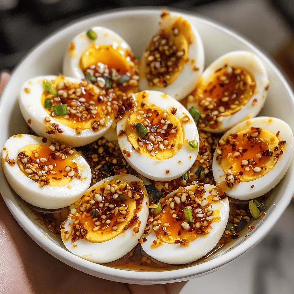 These Spicy Chili Garlic Deviled Eggs are a delightful twist on a classic favorite! Packed with zesty flavors from chili and garlic, they make the perfect appetizer for any gathering. Easy to make and sure to impress, they are a fun addition to your next potluck or brunch. Save this recipe for a tasty treat that will spice up your snack table!