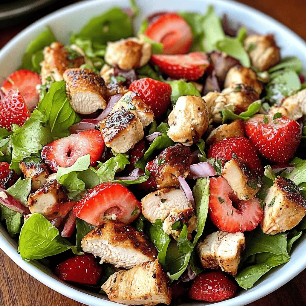 Fresh, bright, and oh-so-delicious, this Strawberry Fields Chicken Salad is perfect for warm days. With juicy strawberries, tender chicken, and a light vinaigrette, it's a delightful combination of flavors. Ideal for lunches, picnics, or light dinners! Save this recipe for your next gathering and impress your friends with a vibrant salad that's sure to please!