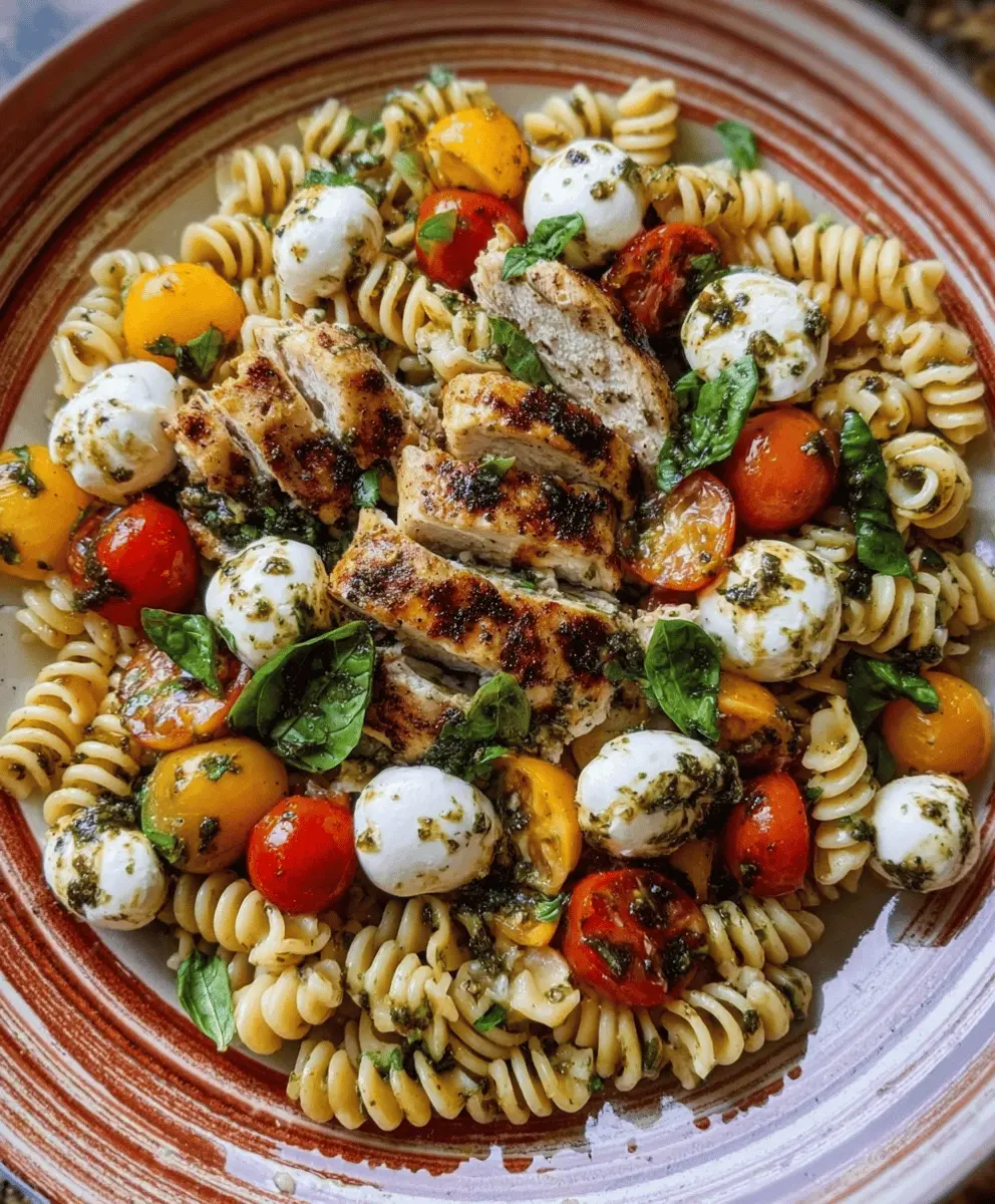 Easy Layered Grilled Chicken Caprese Pasta Salad