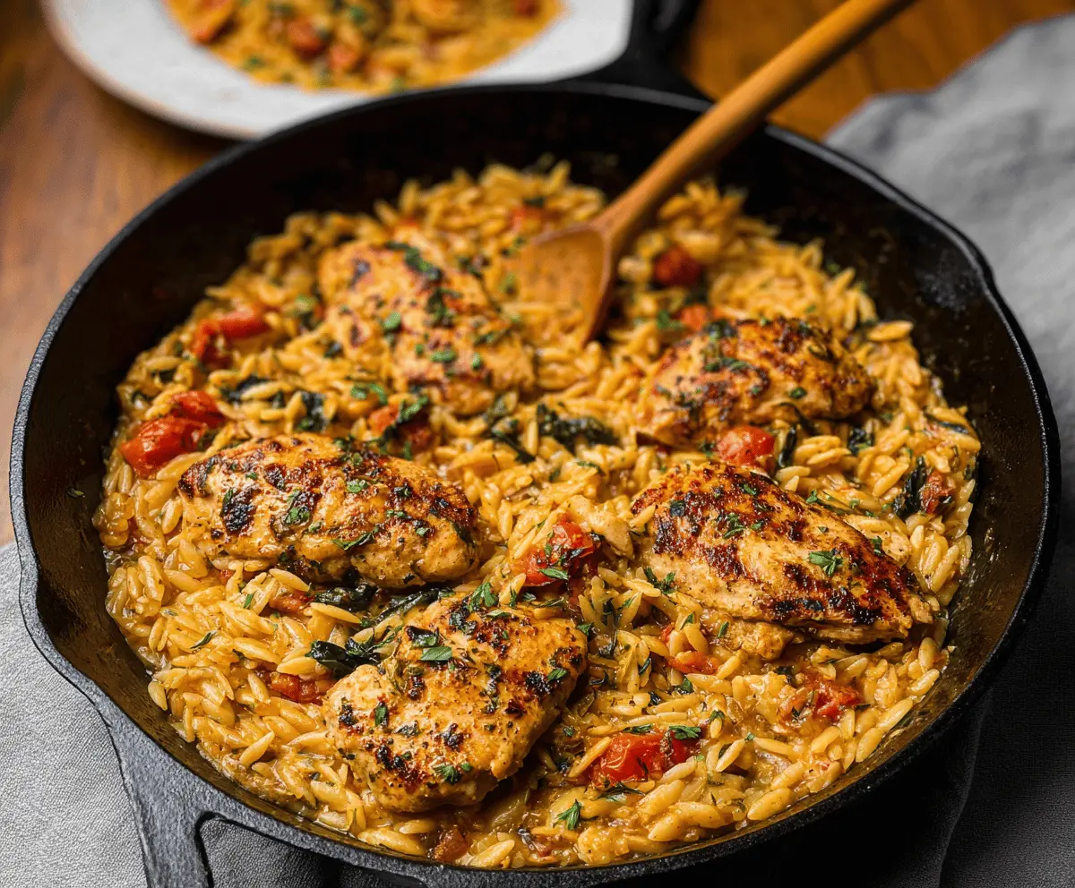 Easy Tuscan Chicken and Orzo Skillet Recipe