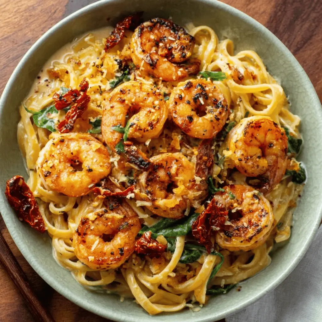 Garlic Shrimp Pasta with Spicy Creamy Sun-Dried Tomato Sauce