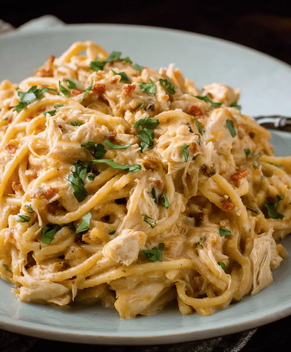 Easy Creamy Crockpot Chicken Spaghetti Recipe