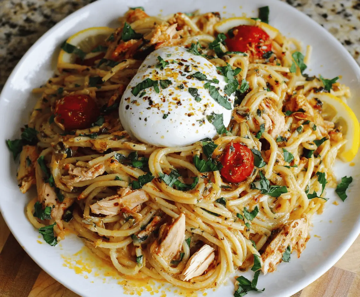 Creamy Chicken Spaghetti with Burrata and Lemon Butter Sauce