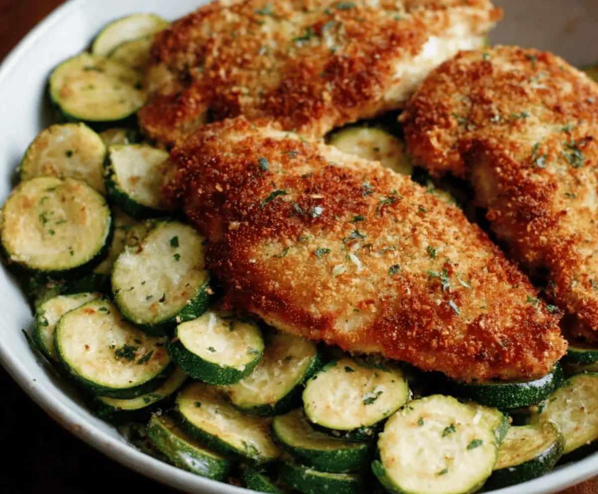 Crispy Parmesan Garlic Chicken with Sautéed Zucchini
