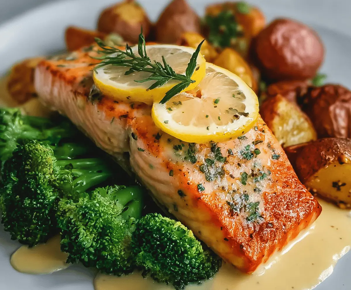 Easy Lemon Butter Salmon with Crispy Potatoes and Broccoli