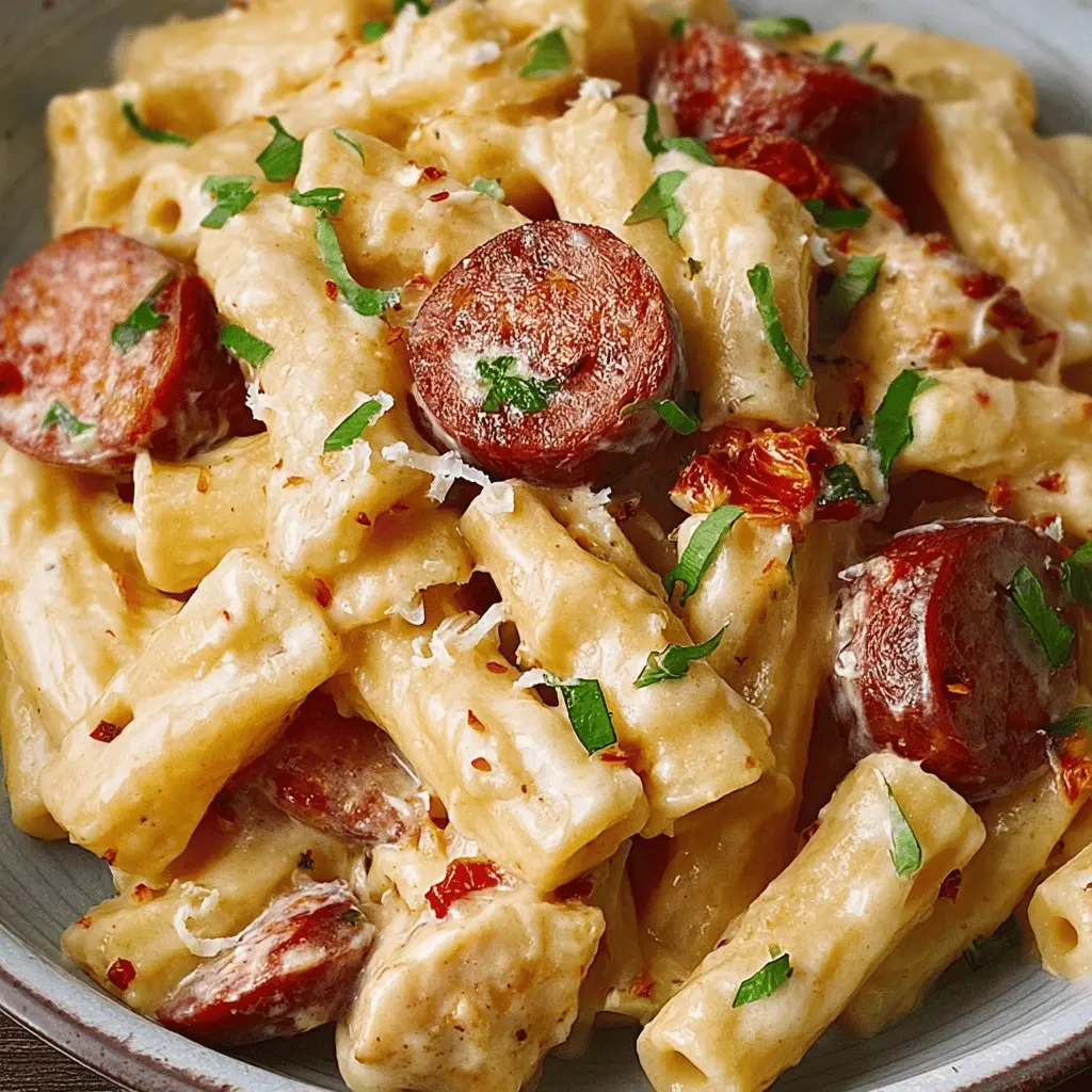 Creamy Mozzarella Pasta with Smoked Sausage Recipe