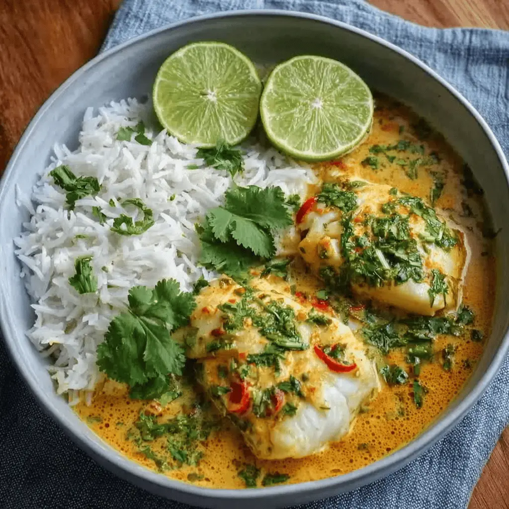 Creamy Coconut Lime Fish Curry with Jasmine Rice