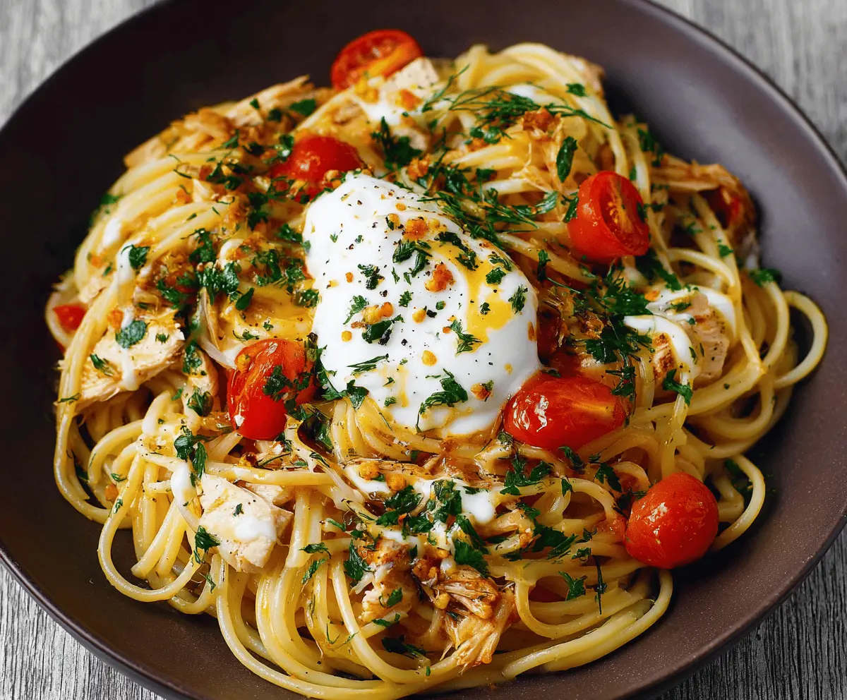 Creamy Chicken Spaghetti with Burrata and Lemon Butter