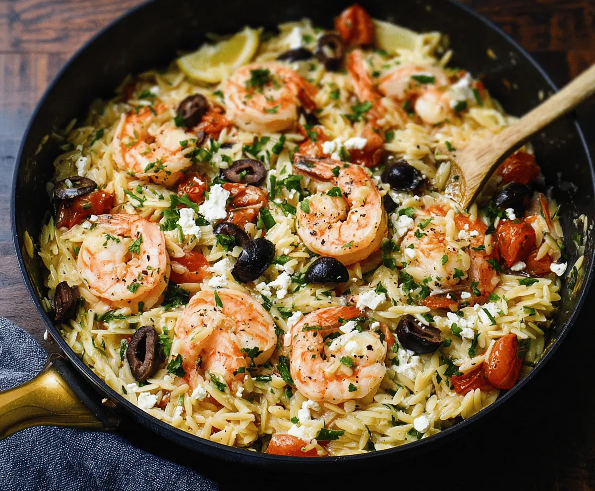 Greek Shrimp With Orzo, Feta, Olives & Tomatoes