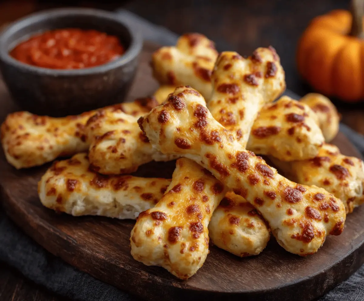 Cheesy Halloween Breadstick Bones, spooky and delicious appetizer for Halloween parties