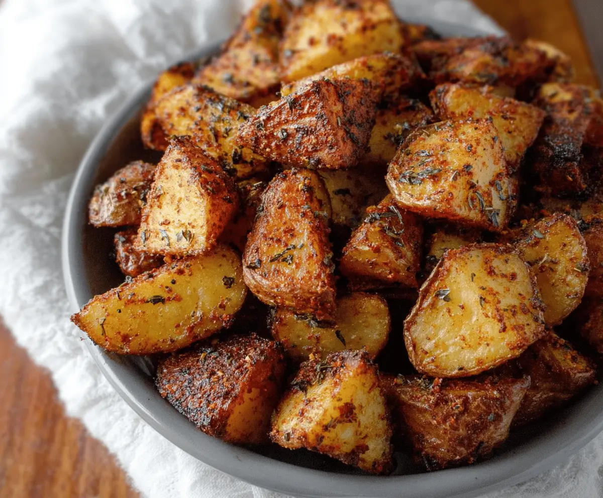 Golden roasted potatoes seasoned with chili spices, perfect for a spicy side dish or snack