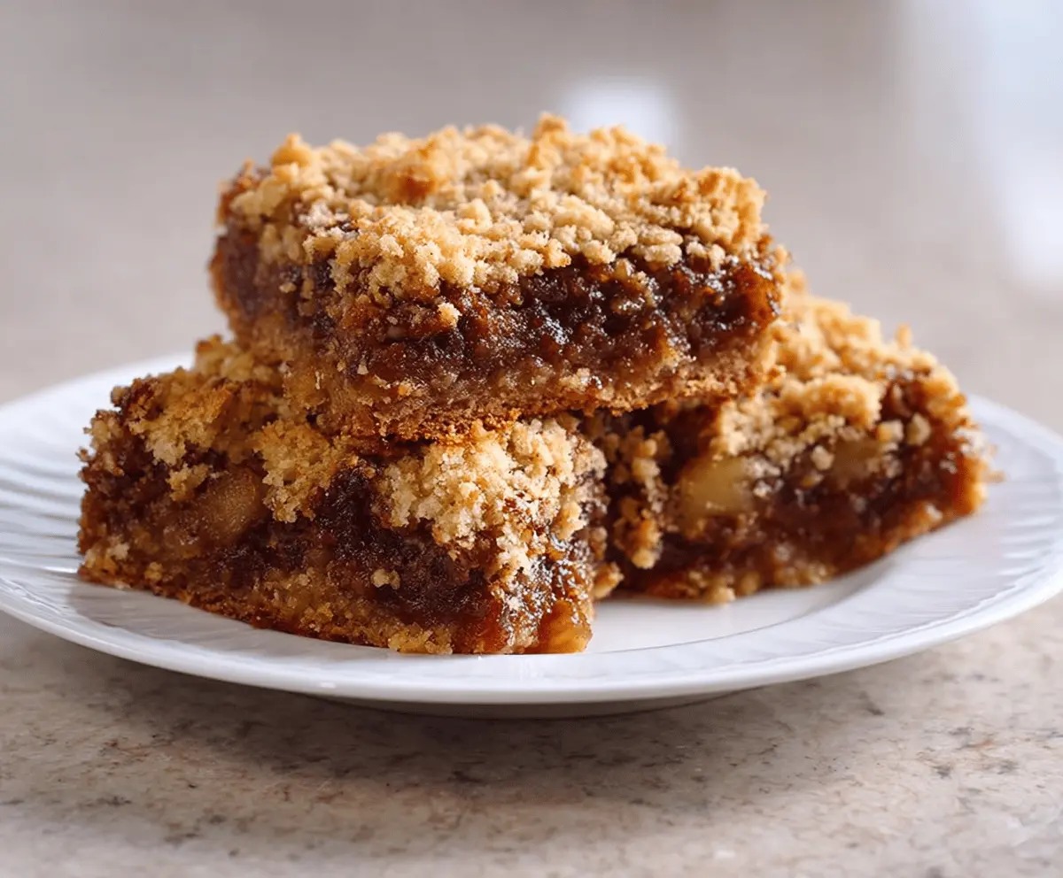 Delicious homemade date and apple squares, a healthy fruit recipe with fresh apples and dates in a golden baked dessert