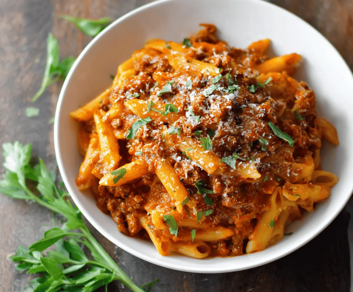 Creamy pumpkin ragu pasta sauce served over cooked pasta with fresh herbs and grated cheese, perfect for a cozy autumn meal.