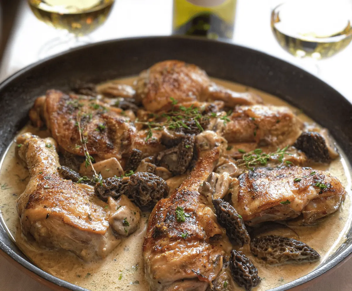 Fricassee Chicken, Morels, and Wine