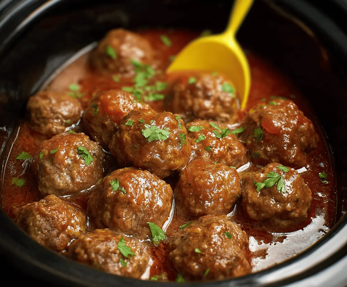 Delicious Mississippi meatballs cooking in a slow cooker, perfect for potluck gatherings