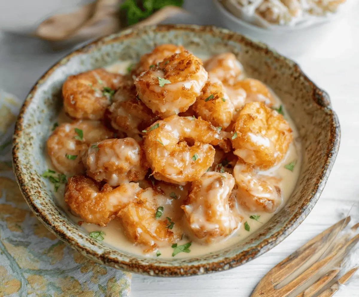 Creamy Coconut Shrimp buffet style served on a platter with fresh herbs and lime wedges