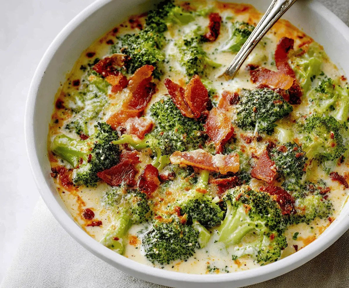 Creamy Garlic Parmesan Broccoli with Bacon