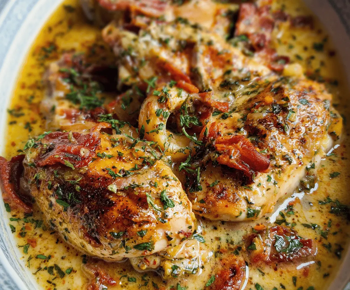 Creamy Crockpot Marry Me Chicken served with fresh herbs and vegetables.