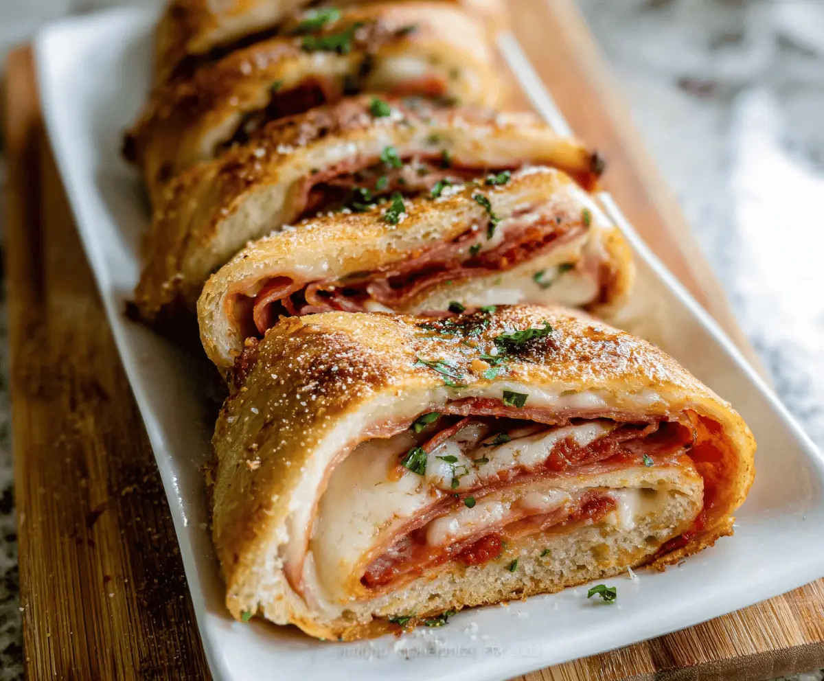 Delicious homemade stromboli filled with cheese, meats, and vegetables, baked to golden perfection
