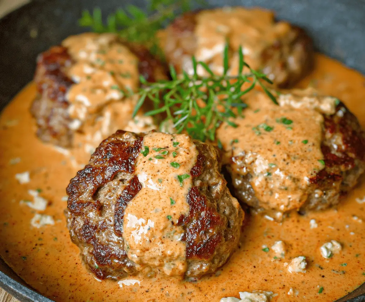 Keto Feta Burgers With Tomato Cream Sauce