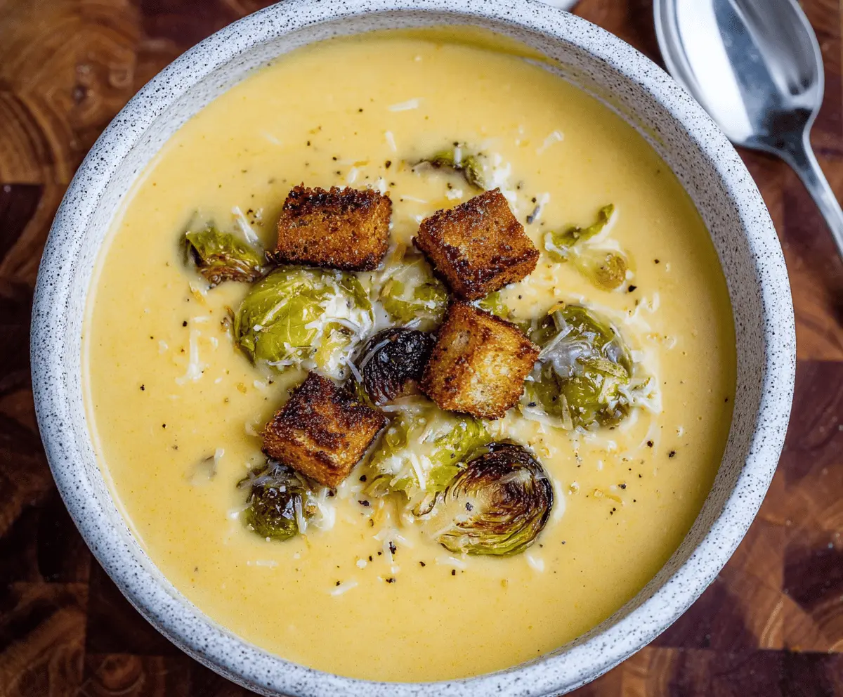 Roasted Brussels Sprouts Cheddar Soup