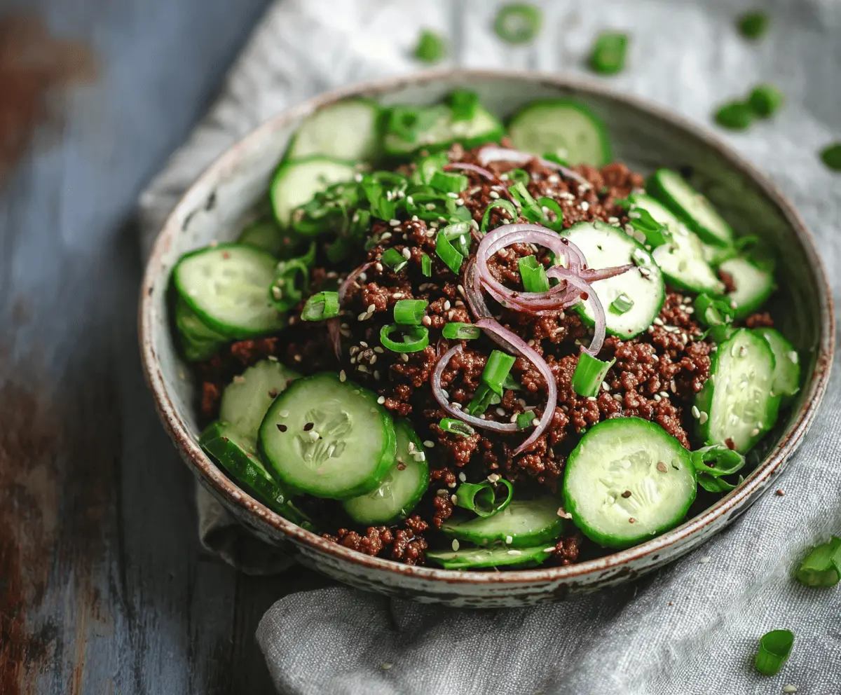Spicy Keto Korean Ground Beef with Cucumber Salad