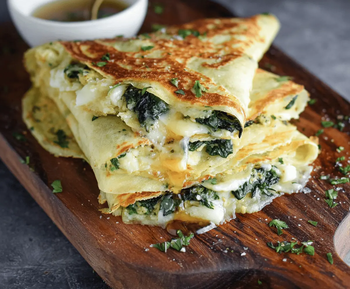 Spinach Artichoke and Brie Crepes with Sweet Honey Sauce