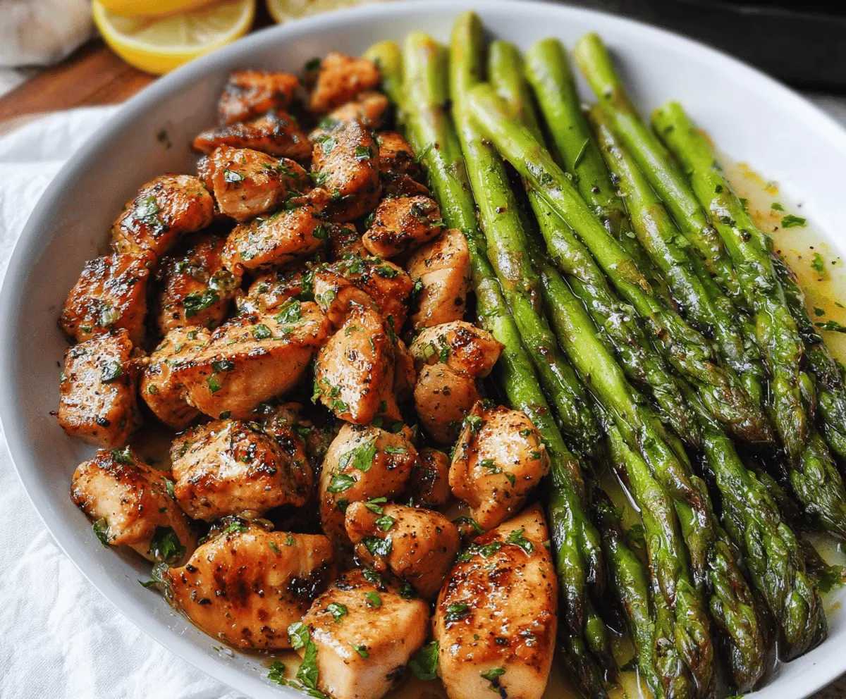 Tender Garlic Butter Chicken Bites with Asparagus