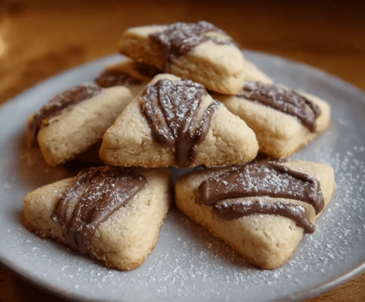 Delicious Toblerone shortbread cookies with chunks of Toblerone chocolate on a baking tray.