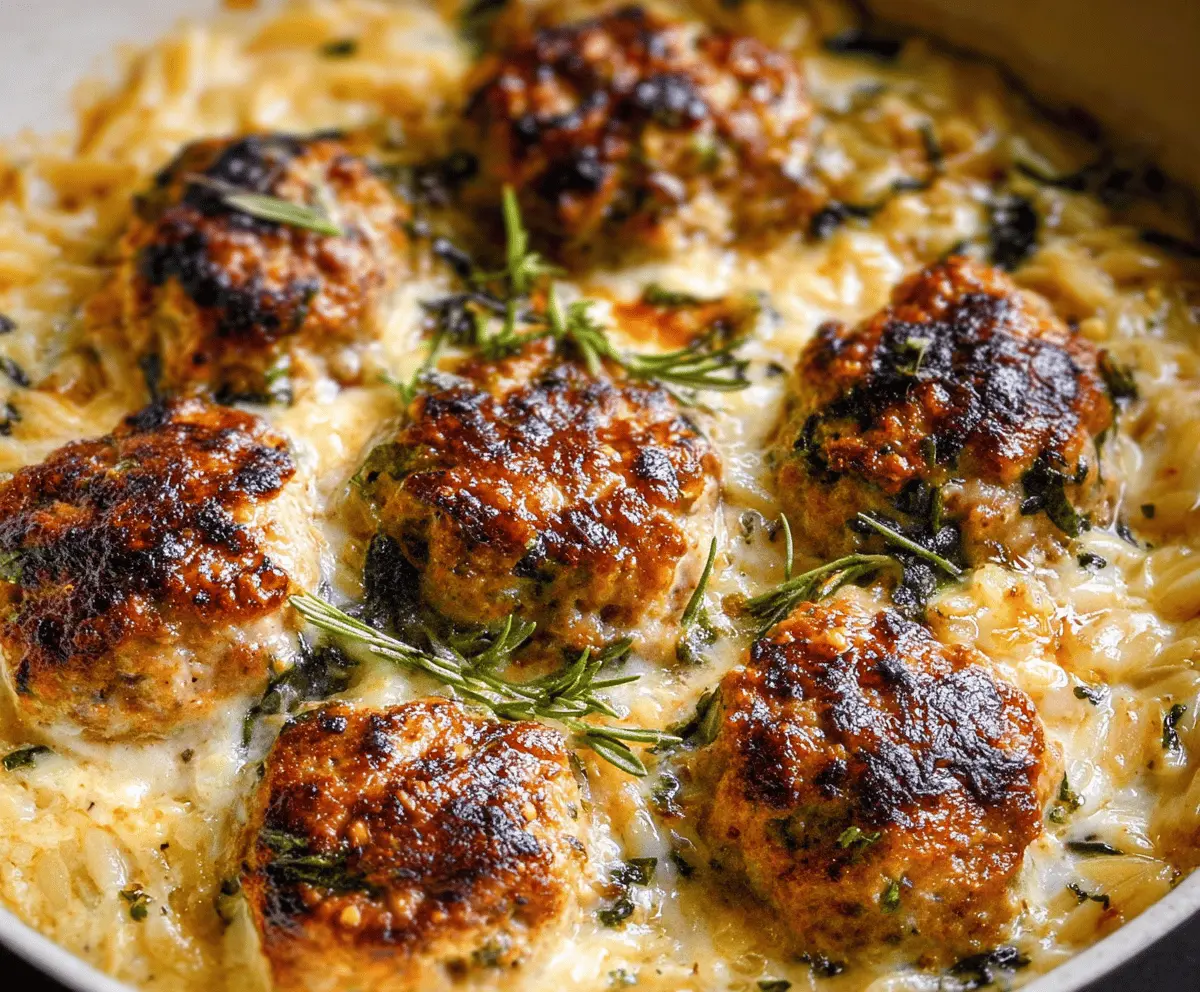 Baked Lemon Rosemary Chicken Meatballs and Creamy Orzo