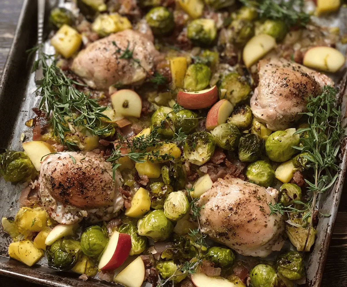 Chicken, Apple and Brussels Sprout Sheet Pan Dinner