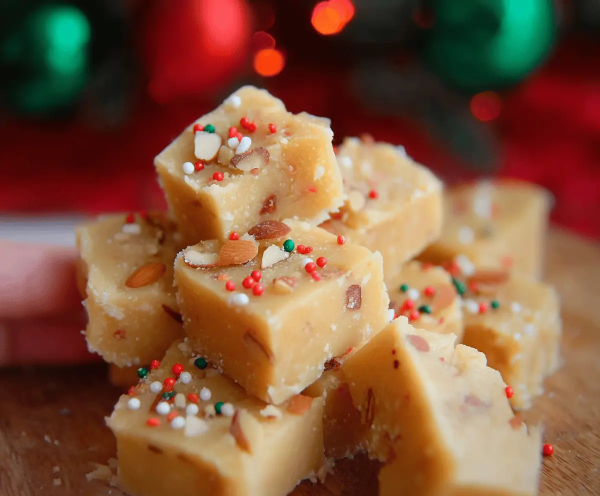 Delicious homemade Christmas fudge with almonds, perfect for holiday desserts.
