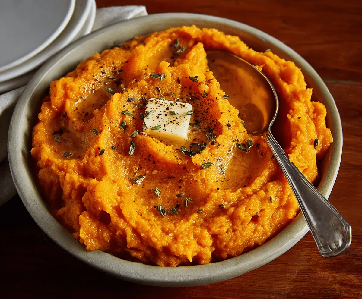 Creamy mashed sweet potatoes served as a healthy side dish
