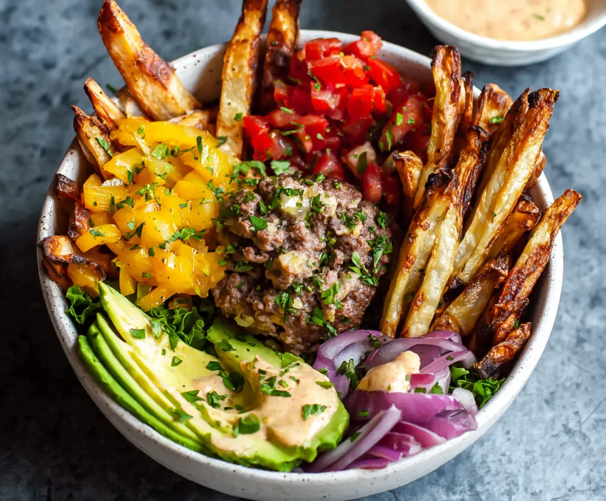 Burger Bowls with Fries {Whole30}