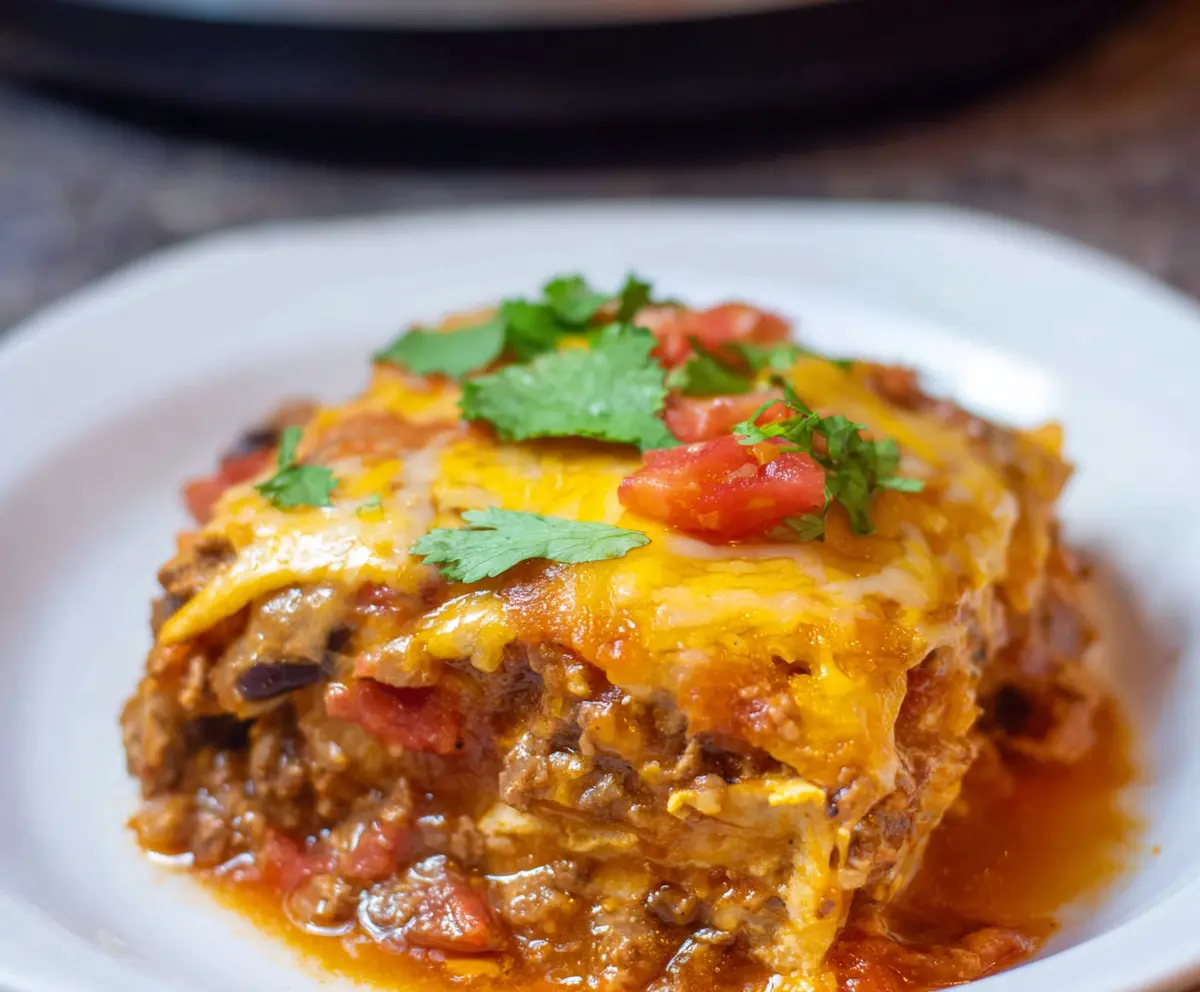 Crockpot Beef Enchilada Casserole