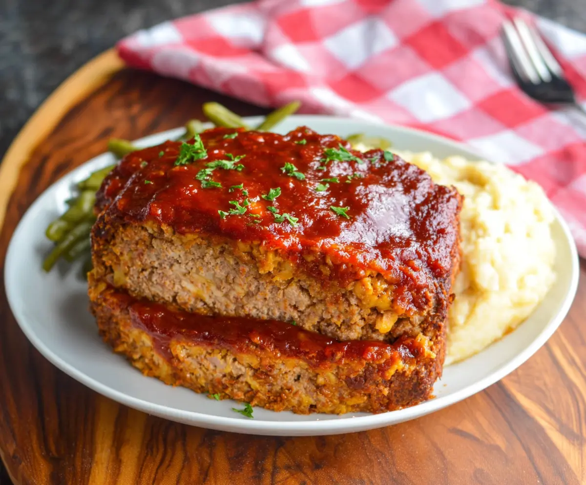 Delicious Crockpot Sloppy Joe Meatloaf served on a plate with fresh herbs
