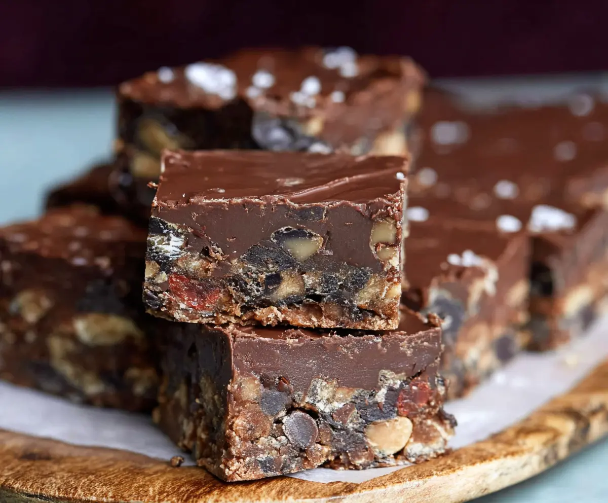 Delicious gluten-free chocolate tiffin with rich chocolate layers and crunchy biscuit base.