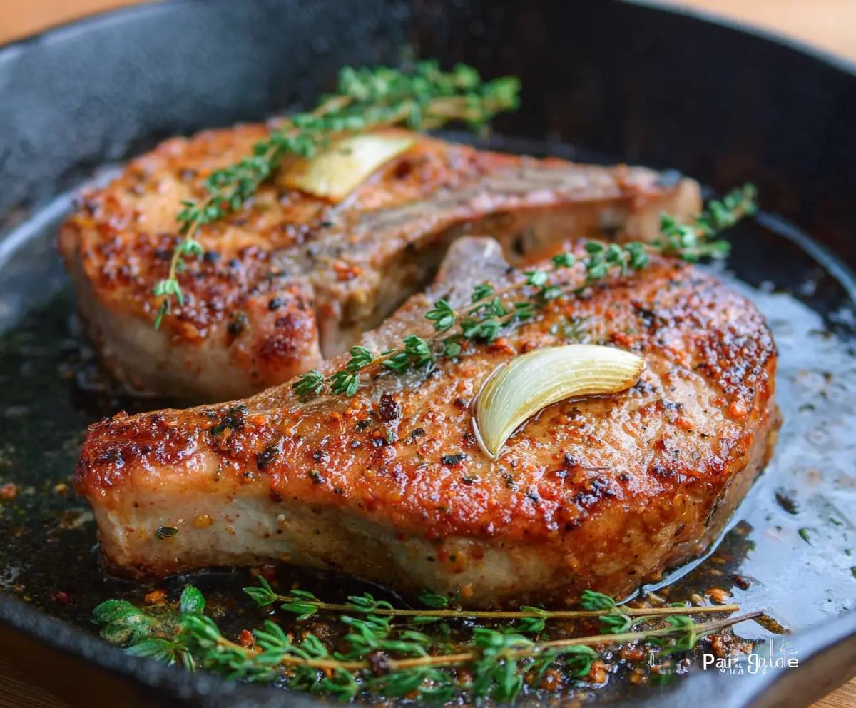 Juicy pan-roasted pork chops served with fresh herbs and crispy edges.