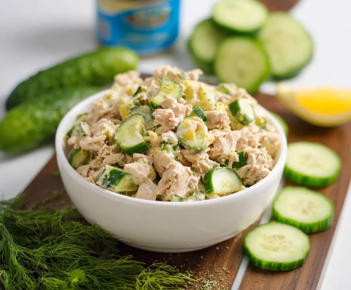 Healthy protein-packed pickle tuna salad in a bowl, perfect for quick meals and dieting.