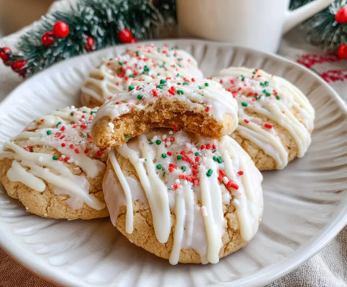 Delicious white chocolate-covered eggnog cookies on a festive plate for holiday baking.