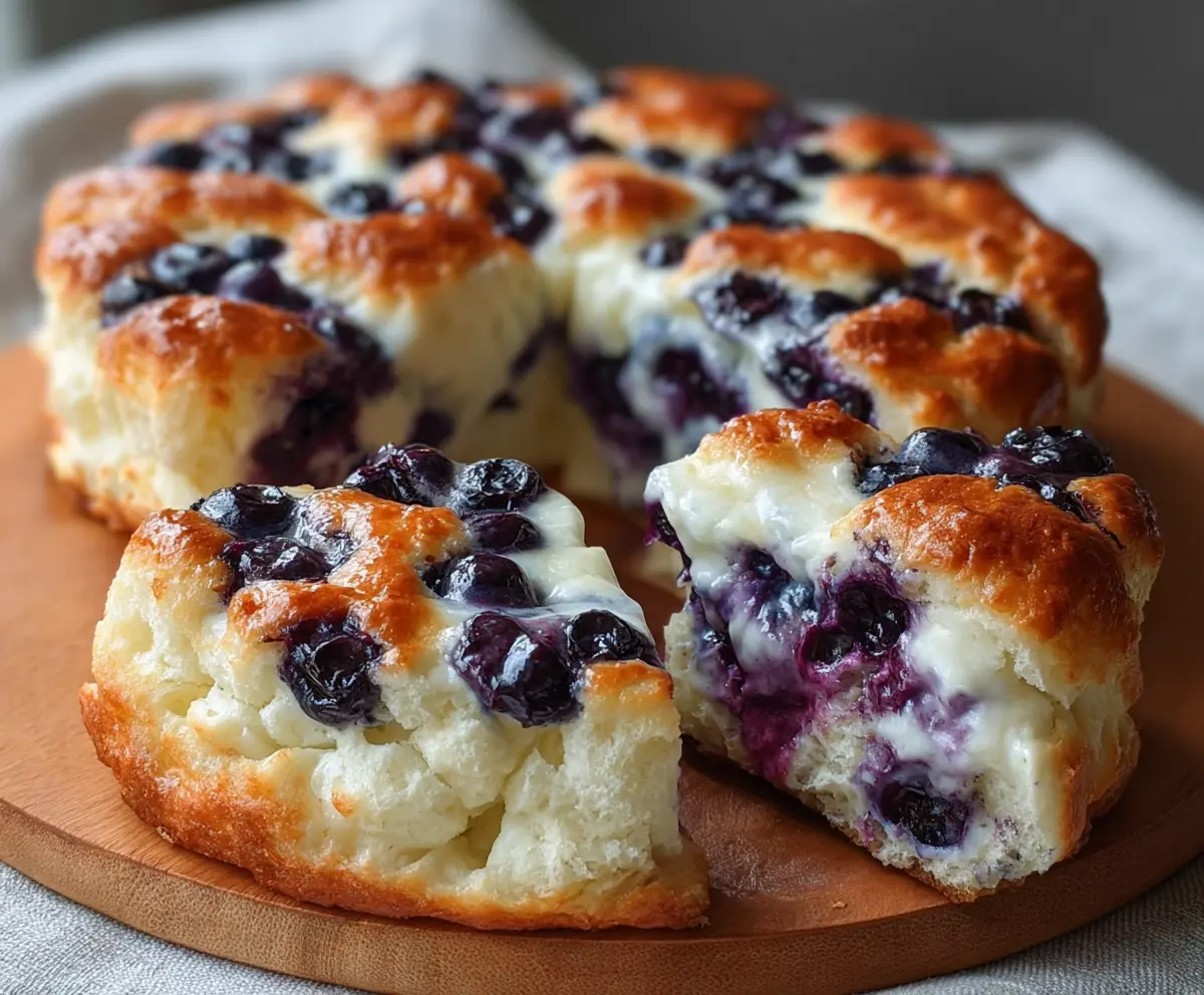 Delicious Cottage Cheese Blueberry Cloud Bread on a white plate with fresh blueberries