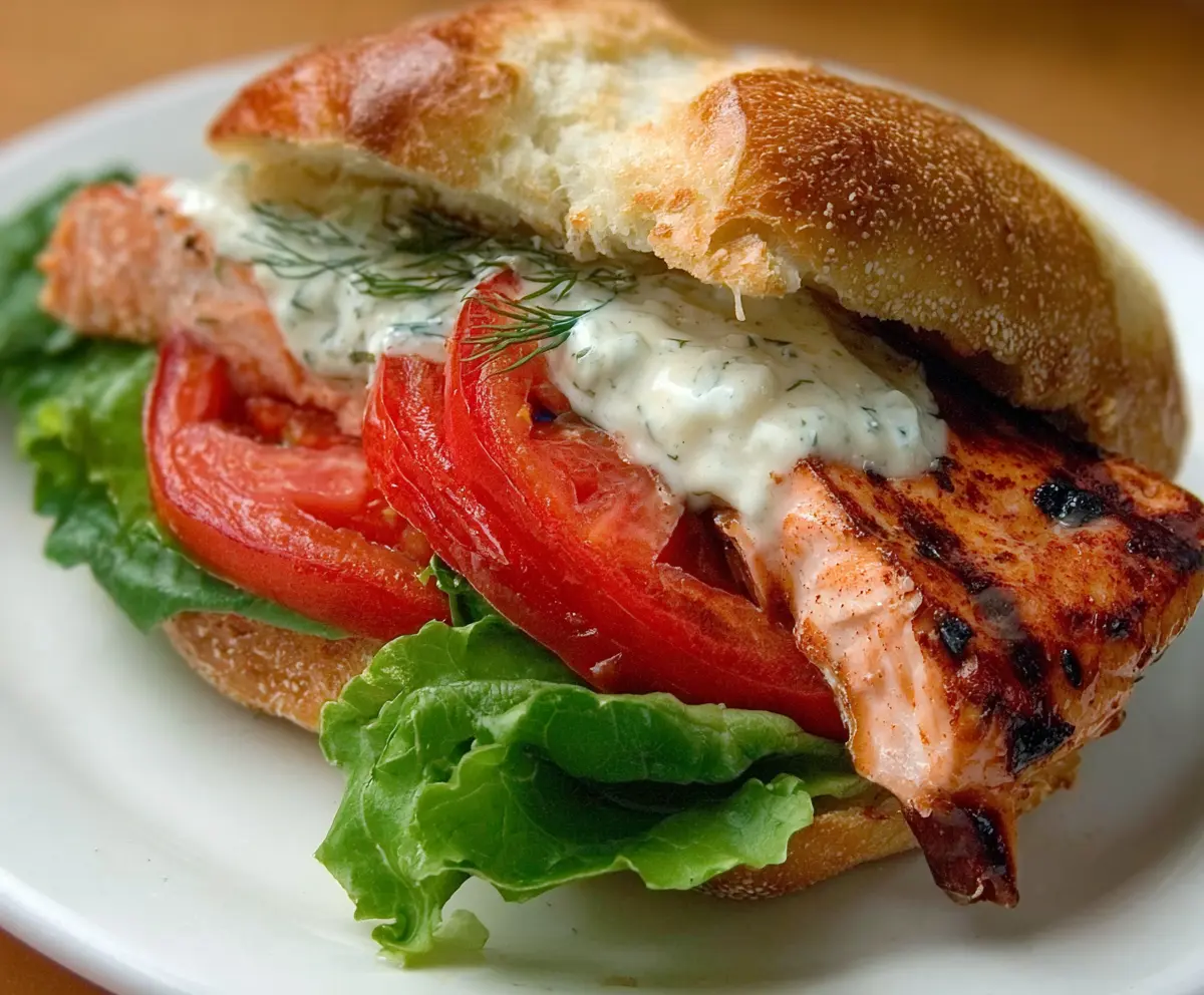 Grilled Salmon Sandwich with Dill Sauce