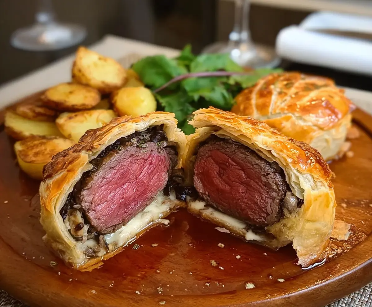 Delicious individual beef Wellingtons with golden pastry and tender beef center